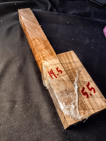 Pool Cue Blank Set — Curly Maple — Matched Pieces 14.5″x1.5″ and 5.5″x1.5″ cs-02